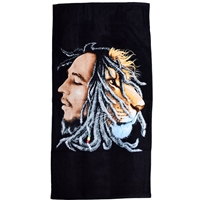 BOB MARLEY & LION PROFILE BLACK BEACH TOWEL