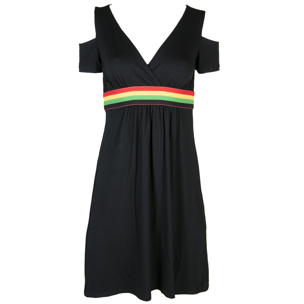 Rasta & Reggae black short dress with rasta banded waist