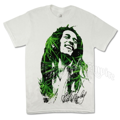 Bob Marley Leaves Dreads White T-Shirt - Men's