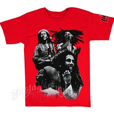Bob Marley Many Faces Collage Red T-Shirt - Men's