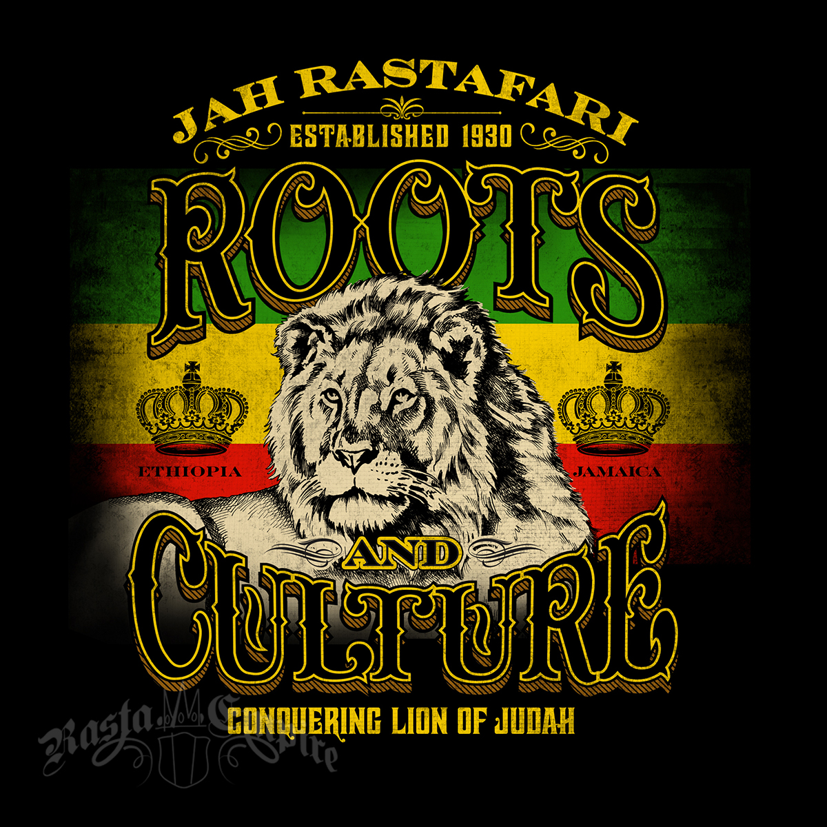 RastaEmpire Roots & Culture Black T-Shirt – Men’s | Lion of Judah T-Shirt
