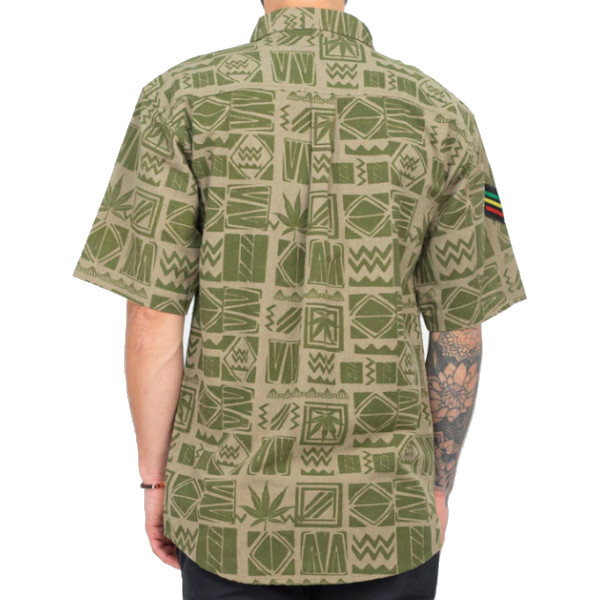 90's Print Rasta Short Sleeve Sage Shirt | RastaEmpire