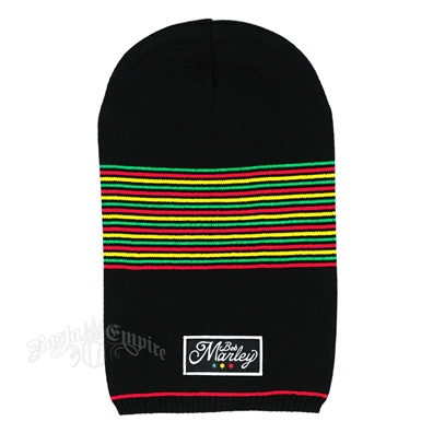 Bob Marley Cursive Three Star Rasta Long Beanie